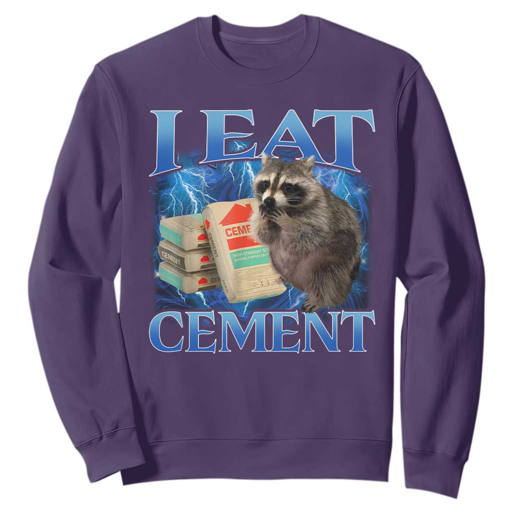 I Eat Cement Sweatshirt Cursed Raccoon Funny Oddly Dank Meme Gen Z TS10 Purple Print Your Wear
