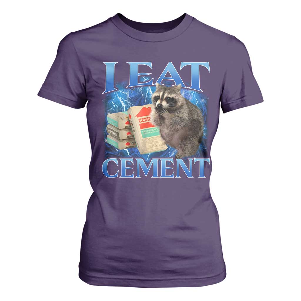 I Eat Cement T Shirt For Women Cursed Raccoon Funny Oddly Dank Meme Gen Z TS10 Purple Print Your Wear