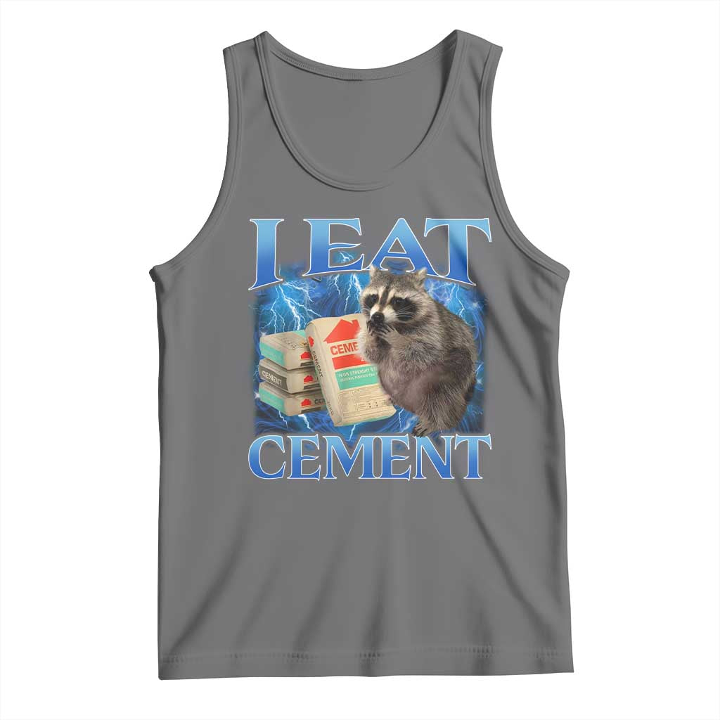 I Eat Cement Tank Top Cursed Raccoon Funny Oddly Dank Meme Gen Z TS10 Black Heather Print Your Wear