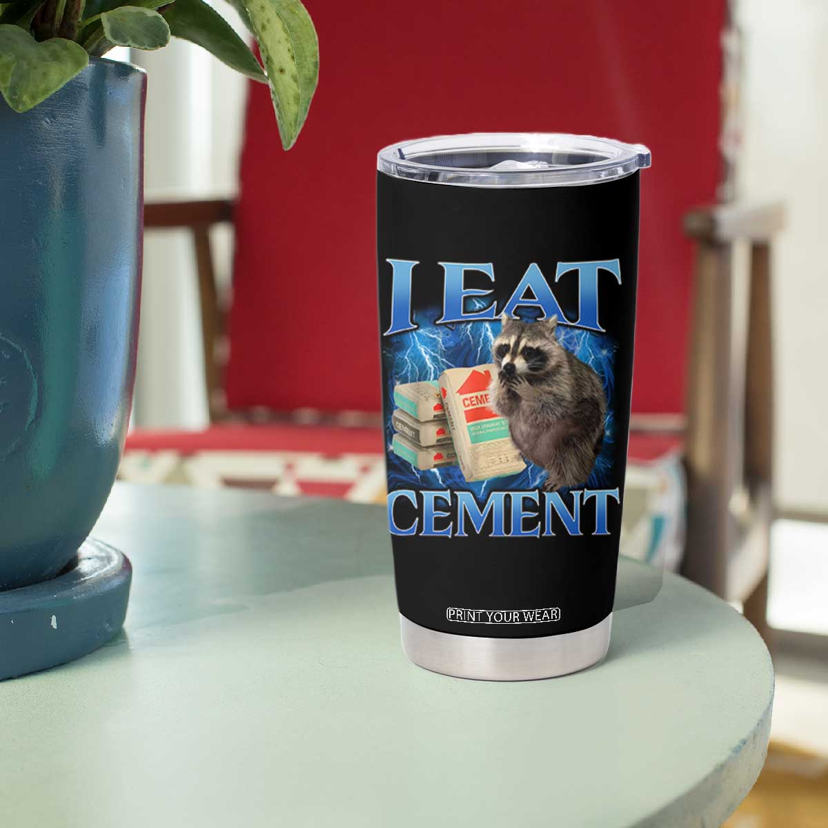 I Eat Cement Tumbler Cup Cursed Raccoon Funny Oddly Dank Meme Gen Z TS10 Print Your Wear