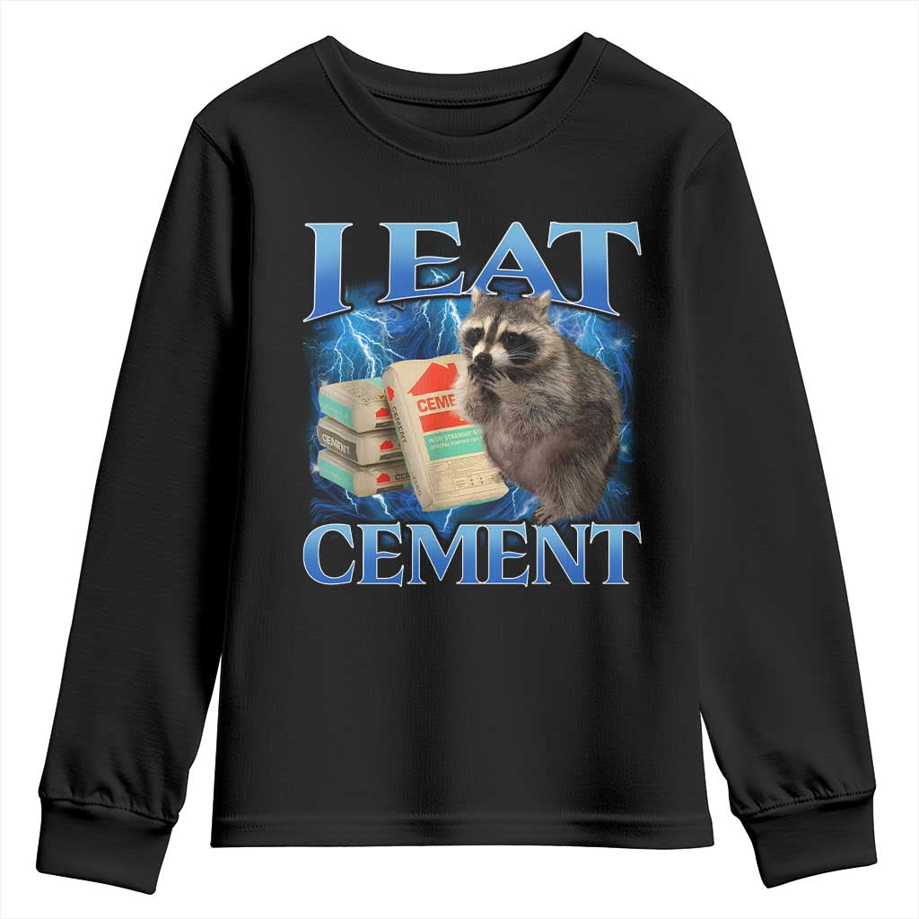 I Eat Cement Youth Sweatshirt Cursed Raccoon Funny Oddly Dank Meme Gen Z TS10 Black Print Your Wear