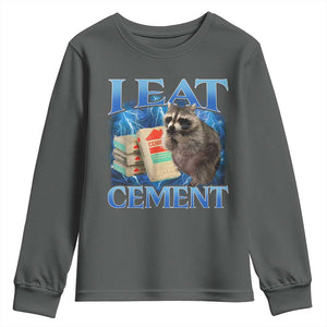 I Eat Cement Youth Sweatshirt Cursed Raccoon Funny Oddly Dank Meme Gen Z TS10 Dark Heather Print Your Wear