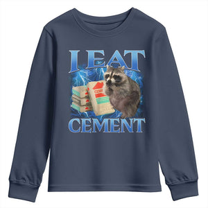 I Eat Cement Youth Sweatshirt Cursed Raccoon Funny Oddly Dank Meme Gen Z TS10 Navy Print Your Wear