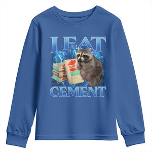 I Eat Cement Youth Sweatshirt Cursed Raccoon Funny Oddly Dank Meme Gen Z TS10 Royal Blue Print Your Wear