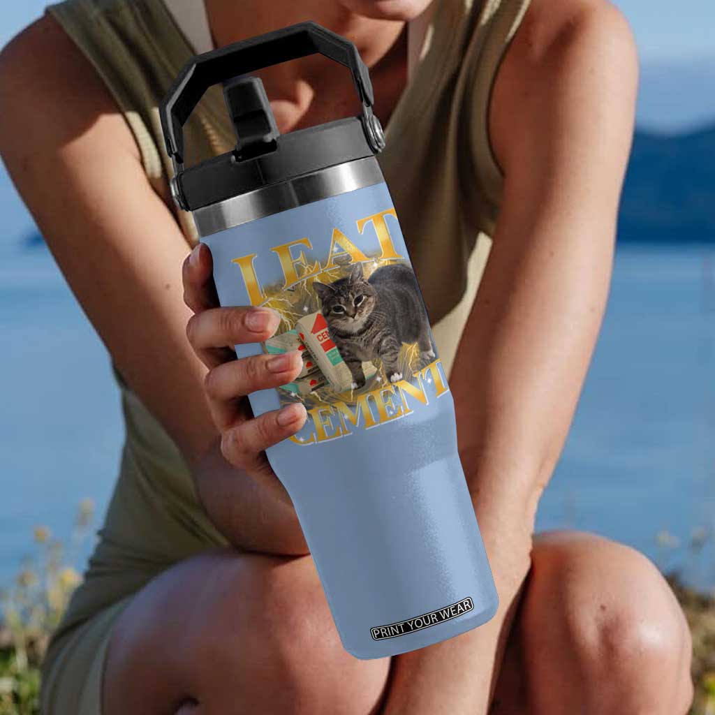 I Eat Cement Cat Meme Flip Straw Tumbler Funny Internet Memes Bootleg Cursed Cat Lovers TS10 One Size: 30 oz Light Blue Print Your Wear