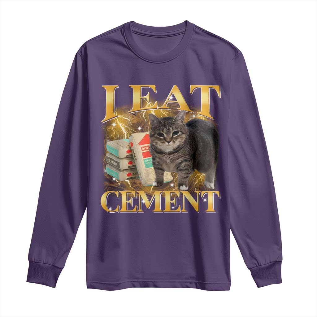 I Eat Cement Cat Meme Long Sleeve Shirt Funny Internet Memes Bootleg Cursed Cat Lovers TS10 Purple Print Your Wear
