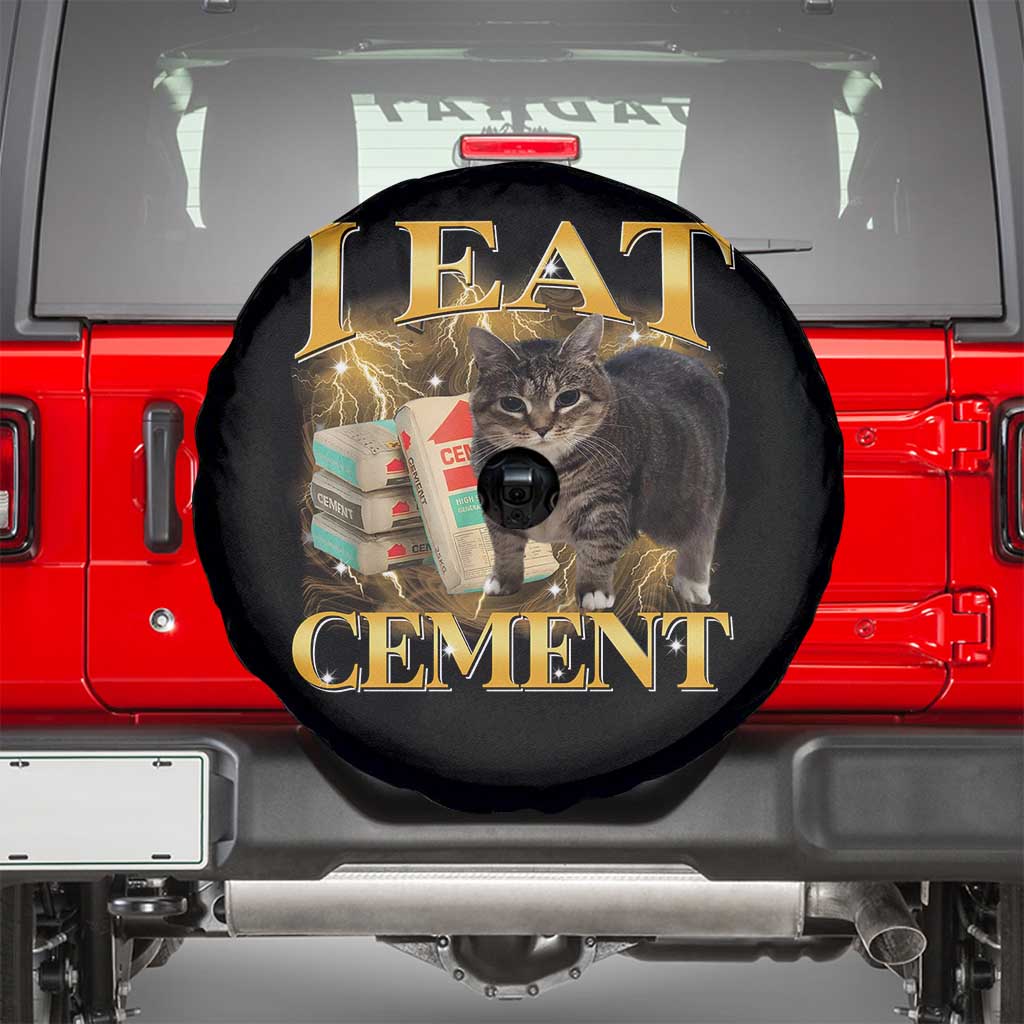 I Eat Cement Cat Meme Spare Tire Cover Funny Internet Memes Bootleg Cursed Cat Lovers TS10 Black Print Your Wear