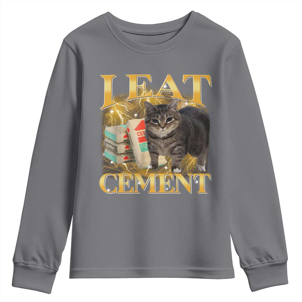 I Eat Cement Cat Meme Youth Sweatshirt Funny Internet Memes Bootleg Cursed Cat Lovers TS10 Charcoal Print Your Wear