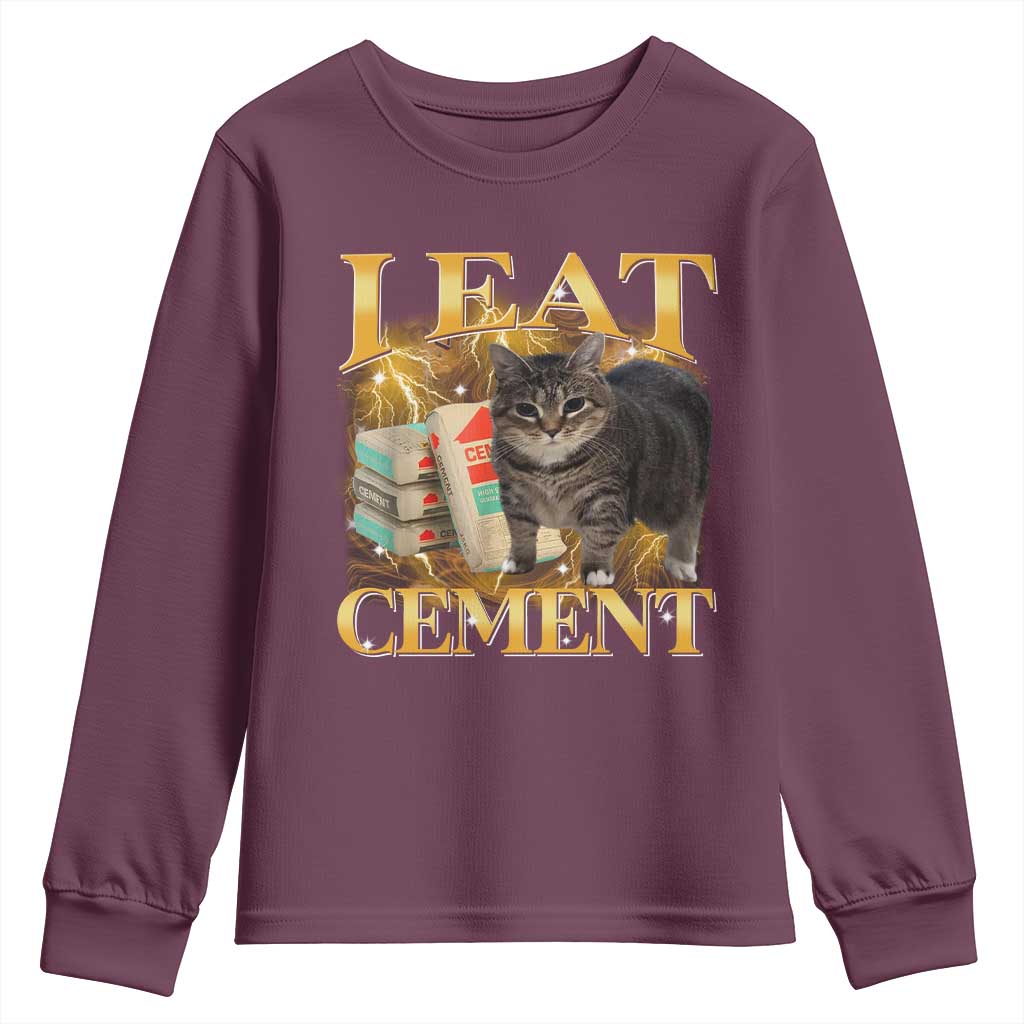 I Eat Cement Cat Meme Youth Sweatshirt Funny Internet Memes Bootleg Cursed Cat Lovers TS10 Maroon Print Your Wear