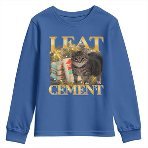 I Eat Cement Cat Meme Youth Sweatshirt Funny Internet Memes Bootleg Cursed Cat Lovers TS10 Royal Blue Print Your Wear