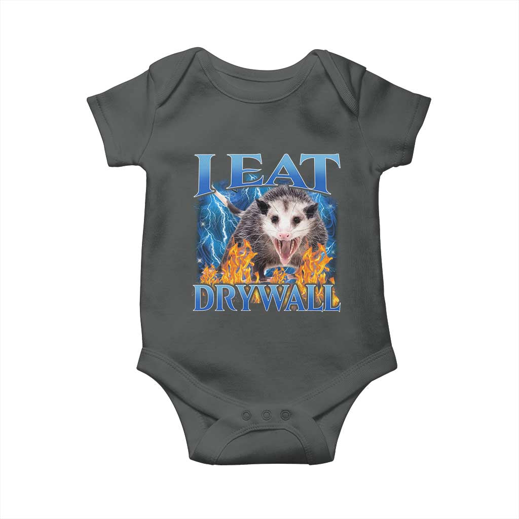 Possum Meme Baby Onesie I Eat Drywall Opossum Funny Weird Cursed Internet Memes TS10 Dark Heather Print Your Wear