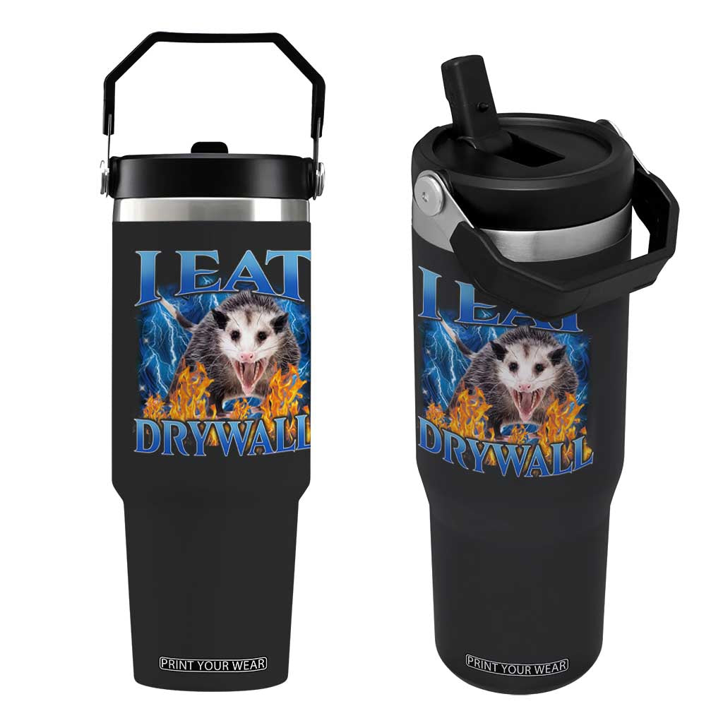 Possum Meme Flip Straw Tumbler I Eat Drywall Opossum Funny Weird Cursed Internet Memes TS10 One Size: 30 oz Black Print Your Wear