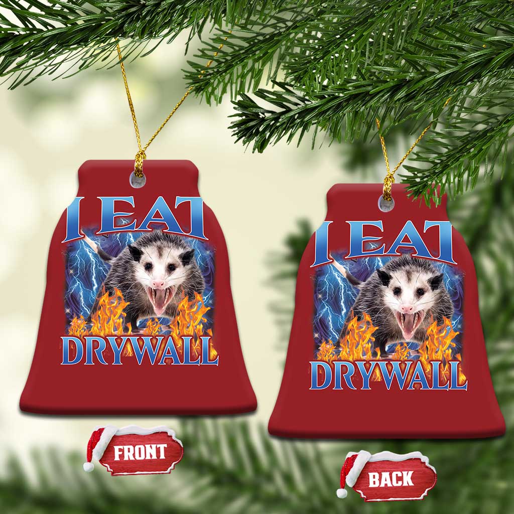 Possum Meme Christmas Ornament I Eat Drywall Opossum Funny Weird Cursed Internet Memes TS10 Bell Flake Red Print Your Wear