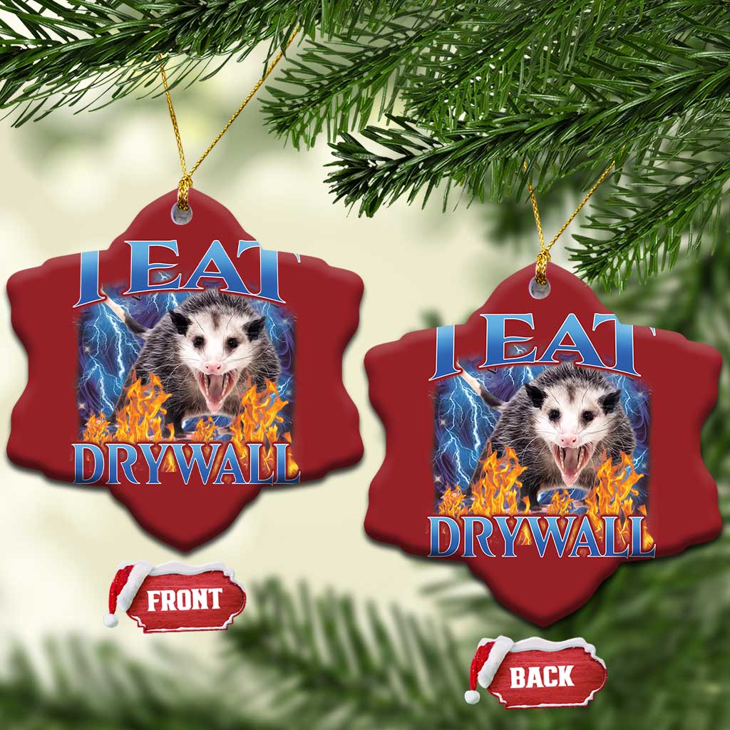 Possum Meme Christmas Ornament I Eat Drywall Opossum Funny Weird Cursed Internet Memes TS10 Snow Flake Red Print Your Wear