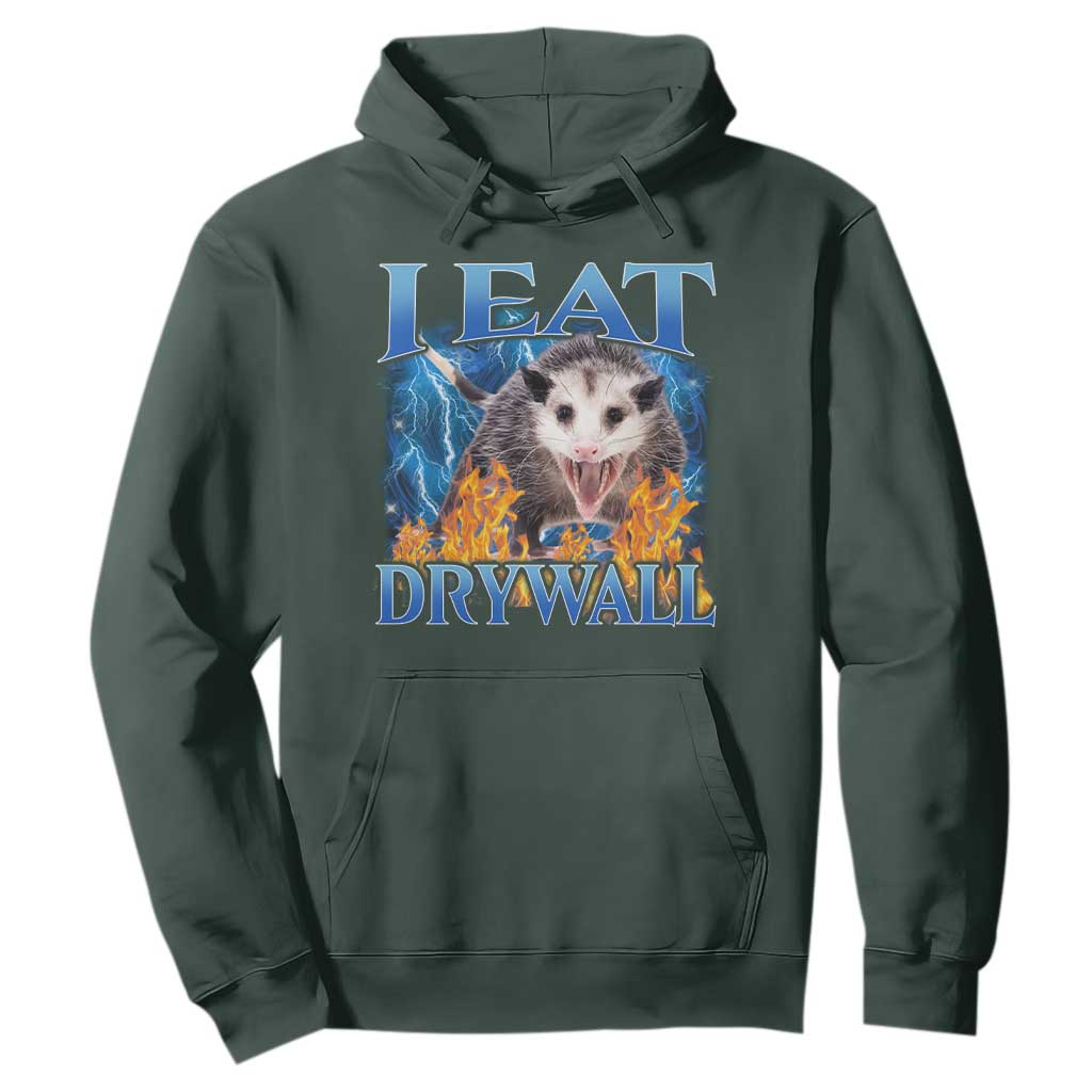 Possum Meme Hoodie I Eat Drywall Opossum Funny Weird Cursed Internet Memes TS10 Dark Forest Green Print Your Wear