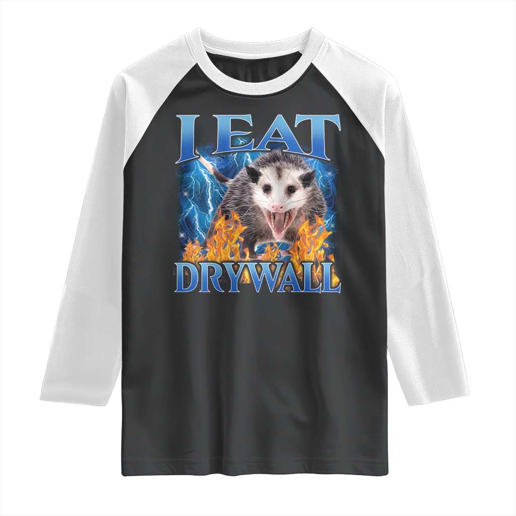 Possum Meme Raglan Shirt I Eat Drywall Opossum Funny Weird Cursed Internet Memes TS10 Black White Print Your Wear