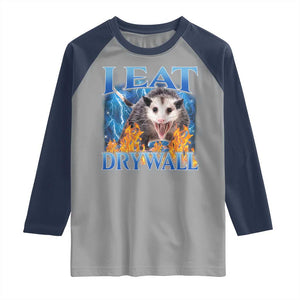Possum Meme Raglan Shirt I Eat Drywall Opossum Funny Weird Cursed Internet Memes TS10 Sport Gray Navy Print Your Wear