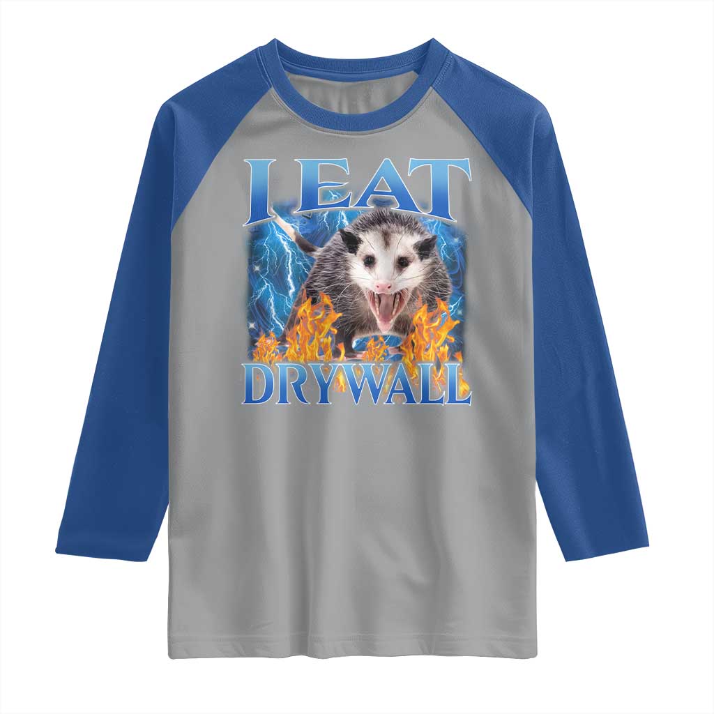 Possum Meme Raglan Shirt I Eat Drywall Opossum Funny Weird Cursed Internet Memes TS10 Sport Gray Royal Print Your Wear