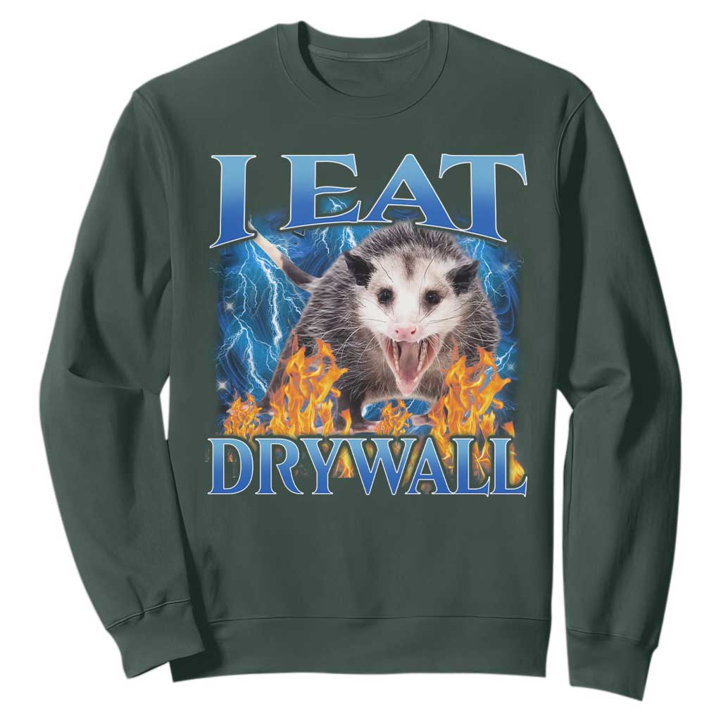 Possum Meme Sweatshirt I Eat Drywall Opossum Funny Weird Cursed Internet Memes TS10 Dark Forest Green Print Your Wear
