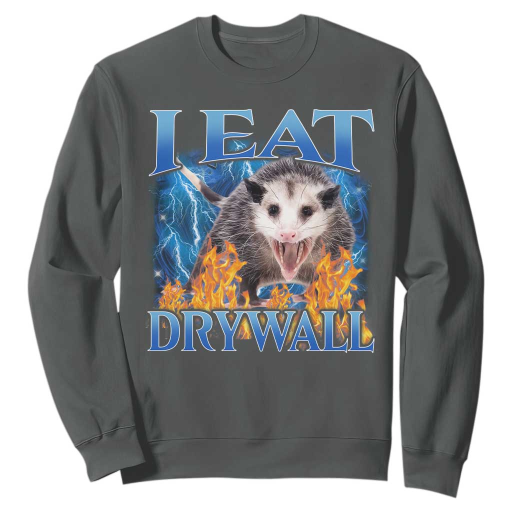 Possum Meme Sweatshirt I Eat Drywall Opossum Funny Weird Cursed Internet Memes TS10 Dark Heather Print Your Wear