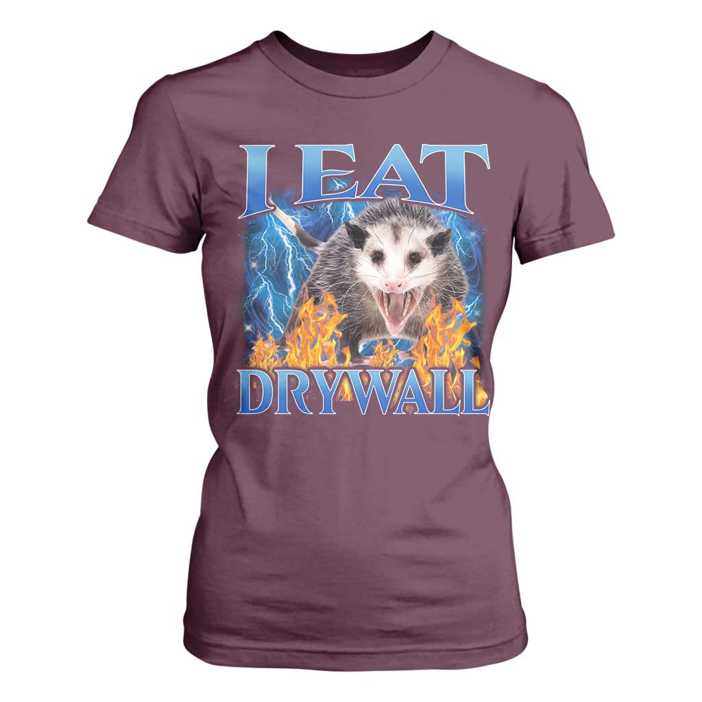 Possum Meme T Shirt For Women I Eat Drywall Opossum Funny Weird Cursed Internet Memes TS10 Maroon Print Your Wear