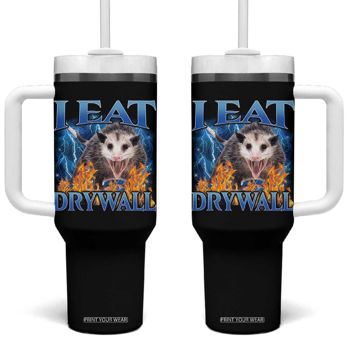 Possum Meme Tumbler With Handle I Eat Drywall Opossum Funny Weird Cursed Internet Memes - Print Your Wear