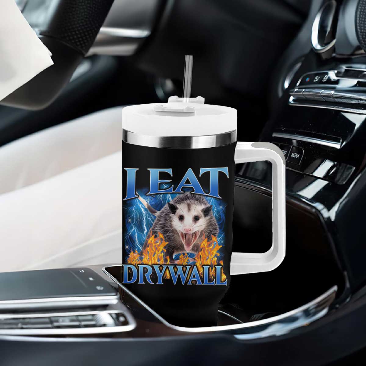 Possum Meme Tumbler With Handle I Eat Drywall Opossum Funny Weird Cursed Internet Memes TS10 Print Your Wear