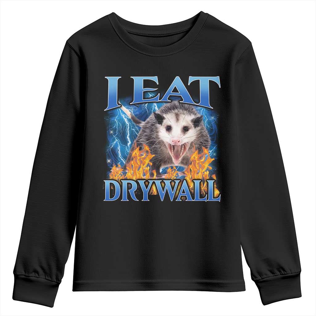 Possum Meme Youth Sweatshirt I Eat Drywall Opossum Funny Weird Cursed Internet Memes TS10 Black Print Your Wear