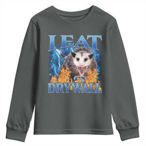 Possum Meme Youth Sweatshirt I Eat Drywall Opossum Funny Weird Cursed Internet Memes TS10 Dark Heather Print Your Wear