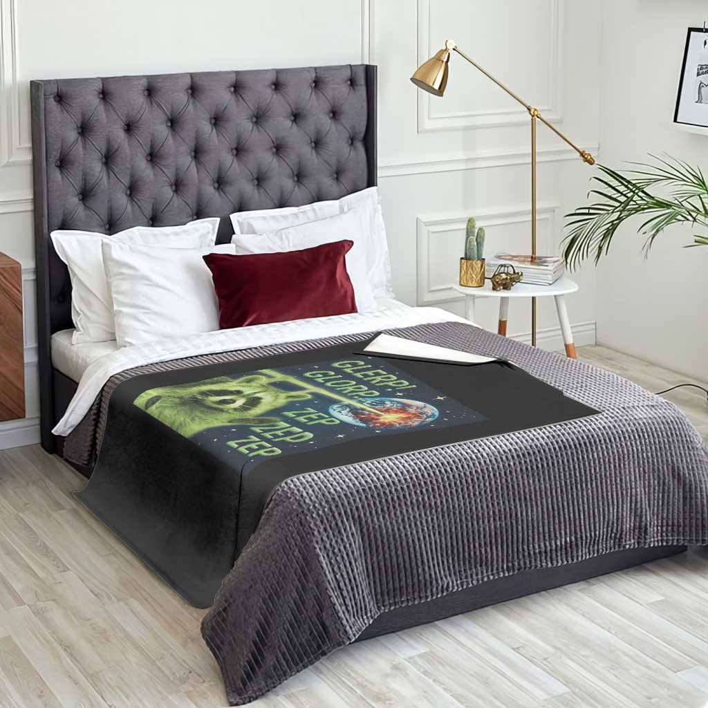Funny Alien Raccoon Meme Throw Blanket Glerp Glorp Brainrot Stupid Gift TS10 Print Your Wear