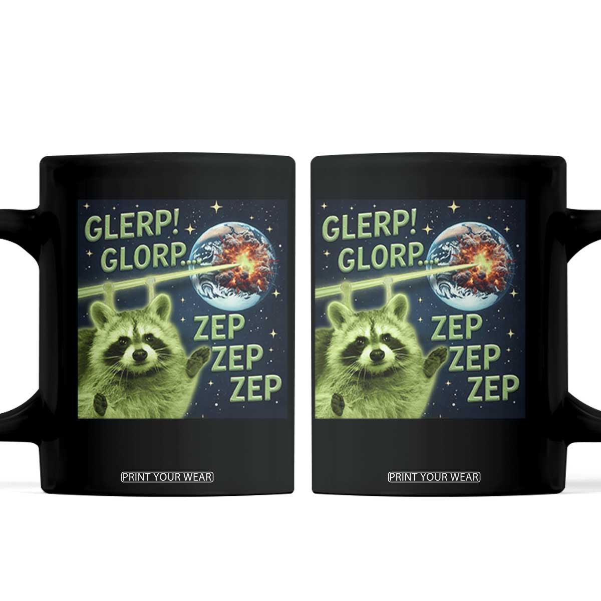 Funny Alien Raccoon Meme Coffee Mug Glerp Glorp Brainrot Stupid Gift TS10 Black Print Your Wear