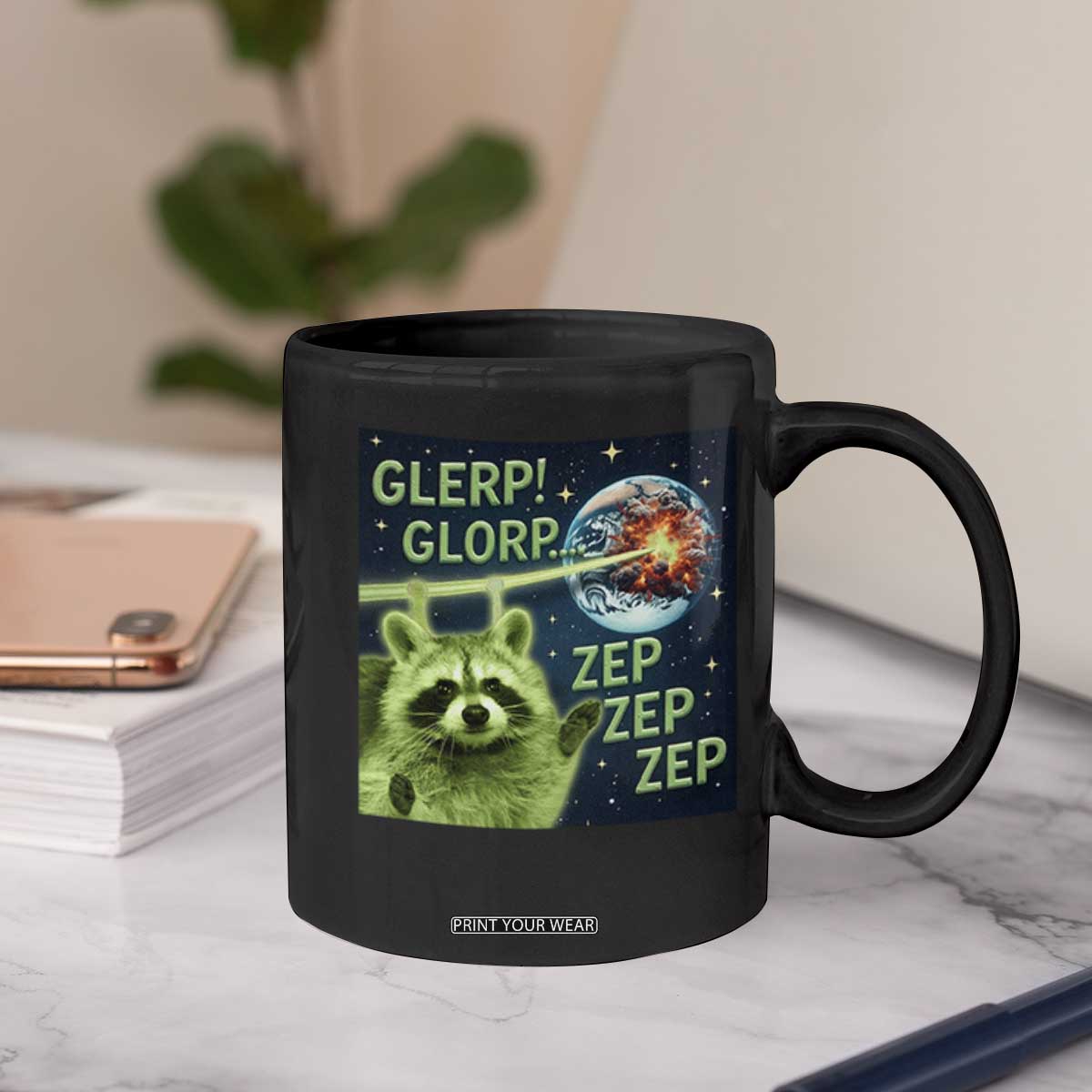 Funny Alien Raccoon Meme Coffee Mug Glerp Glorp Brainrot Stupid Gift TS10 Print Your Wear