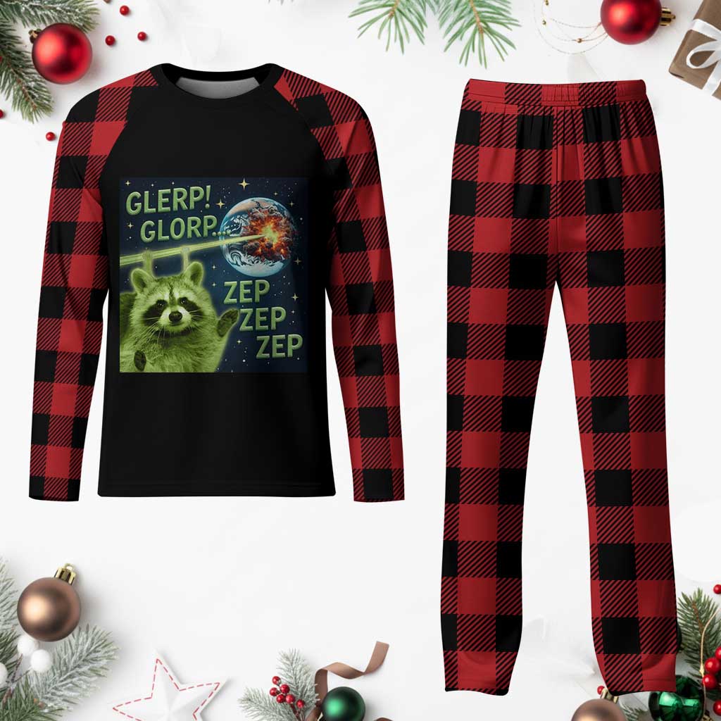 Funny Alien Raccoon Meme Plaid Pajama Set Glerp Glorp Brainrot Stupid Gift TS10 Buffalo Plaid Print Your Wear