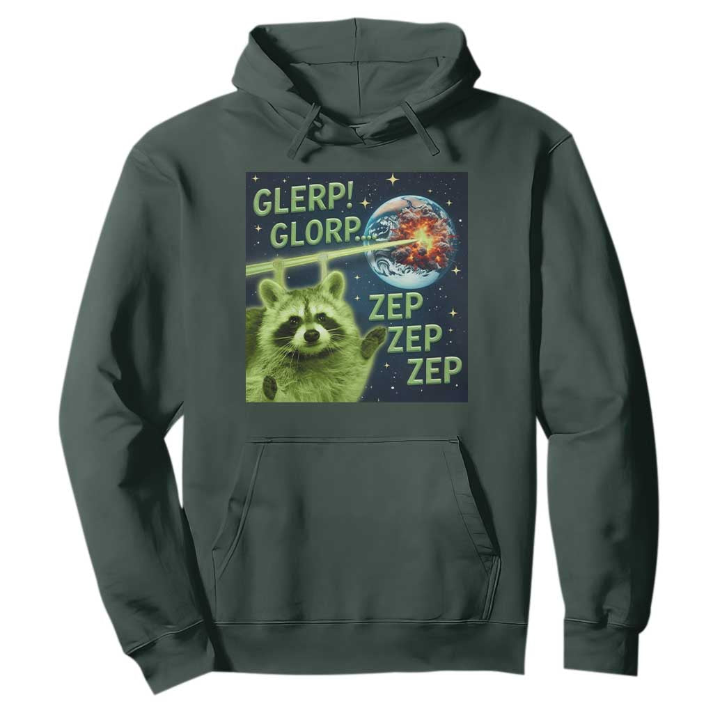 Funny Alien Raccoon Meme Hoodie Glerp Glorp Brainrot Stupid Gift TS10 Dark Forest Green Print Your Wear