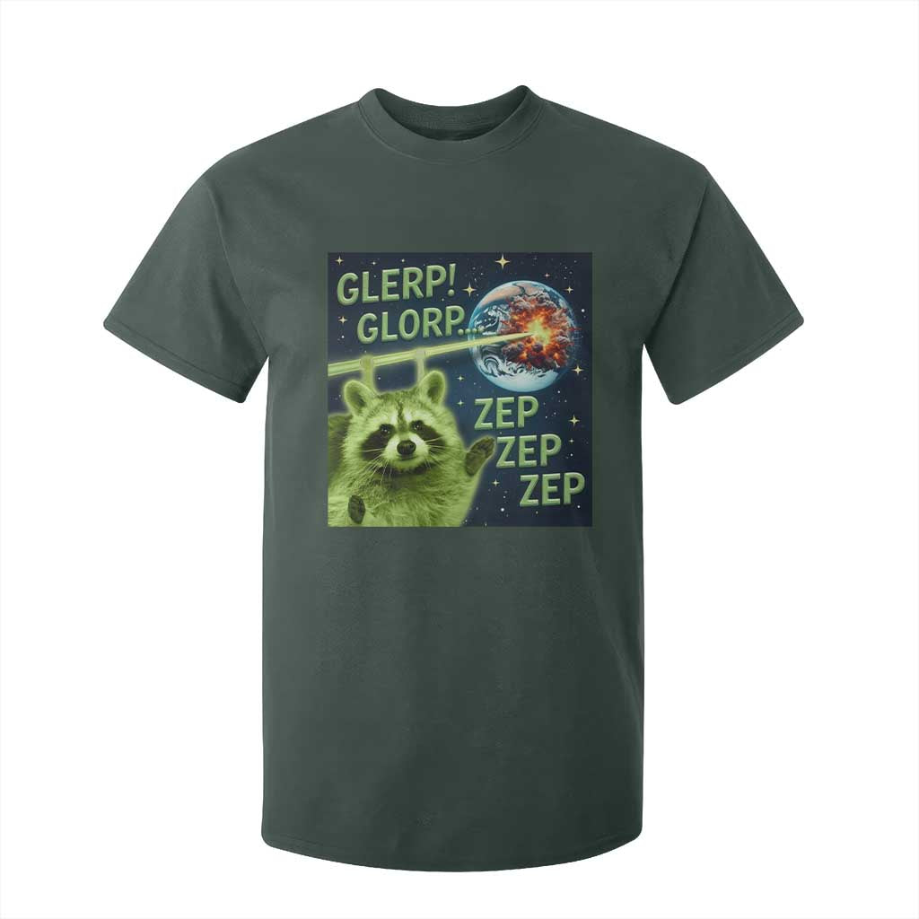 Funny Alien Raccoon Meme T Shirt For Kid Glerp Glorp Brainrot Stupid Gift TS10 Dark Forest Green Print Your Wear