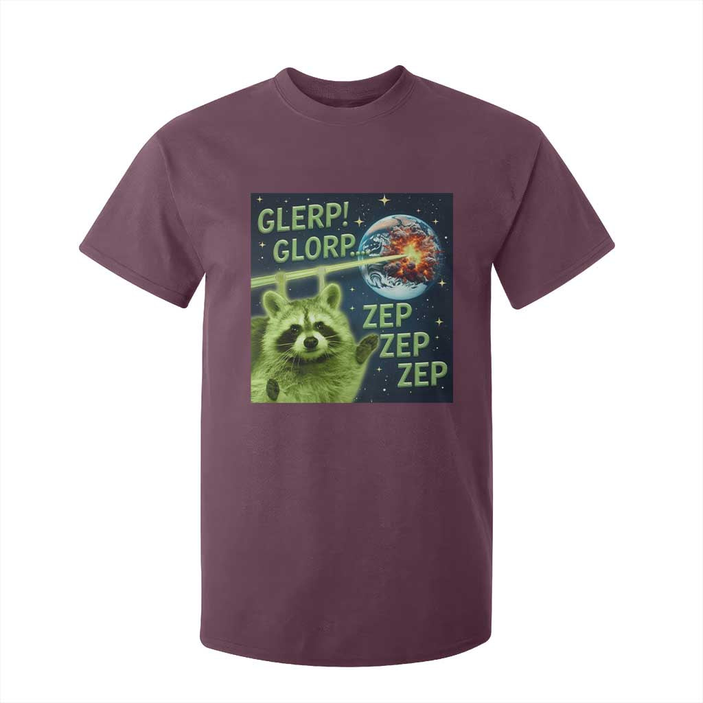 Funny Alien Raccoon Meme T Shirt For Kid Glerp Glorp Brainrot Stupid Gift TS10 Maroon Print Your Wear