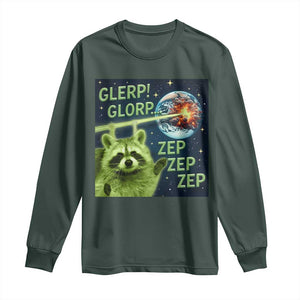Funny Alien Raccoon Meme Long Sleeve Shirt Glerp Glorp Brainrot Stupid Gift TS10 Dark Forest Green Print Your Wear