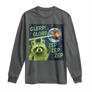 Funny Alien Raccoon Meme Long Sleeve Shirt Glerp Glorp Brainrot Stupid Gift TS10 Dark Heather Print Your Wear