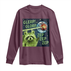 Funny Alien Raccoon Meme Long Sleeve Shirt Glerp Glorp Brainrot Stupid Gift TS10 Maroon Print Your Wear
