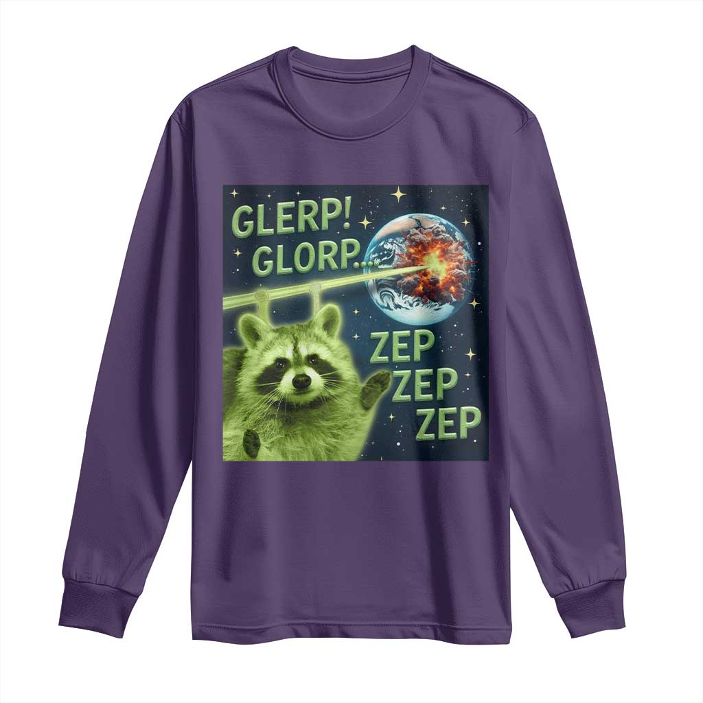Funny Alien Raccoon Meme Long Sleeve Shirt Glerp Glorp Brainrot Stupid Gift TS10 Purple Print Your Wear