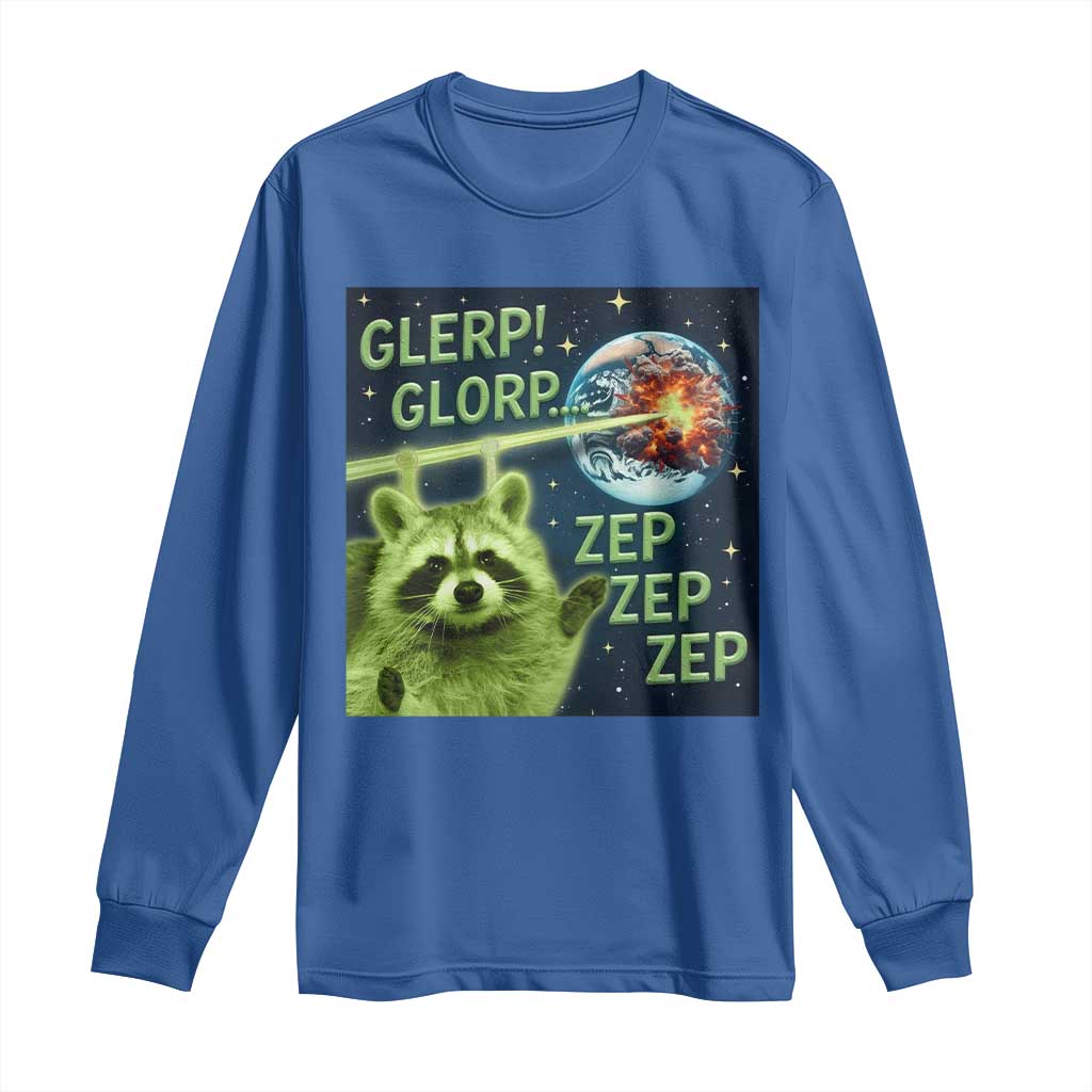 Funny Alien Raccoon Meme Long Sleeve Shirt Glerp Glorp Brainrot Stupid Gift TS10 Royal Blue Print Your Wear