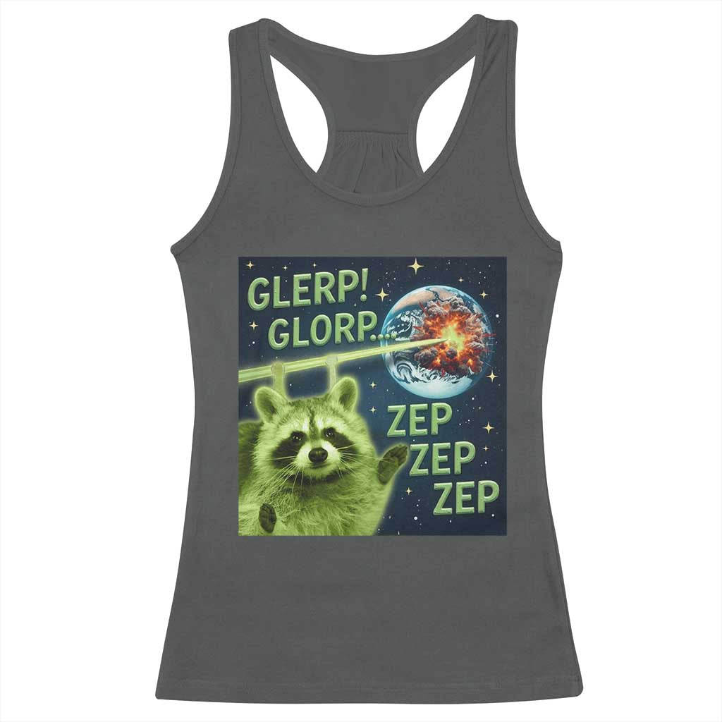 Funny Alien Raccoon Meme Racerback Tank Top Glerp Glorp Brainrot Stupid Gift TS10 Dark Heather Print Your Wear