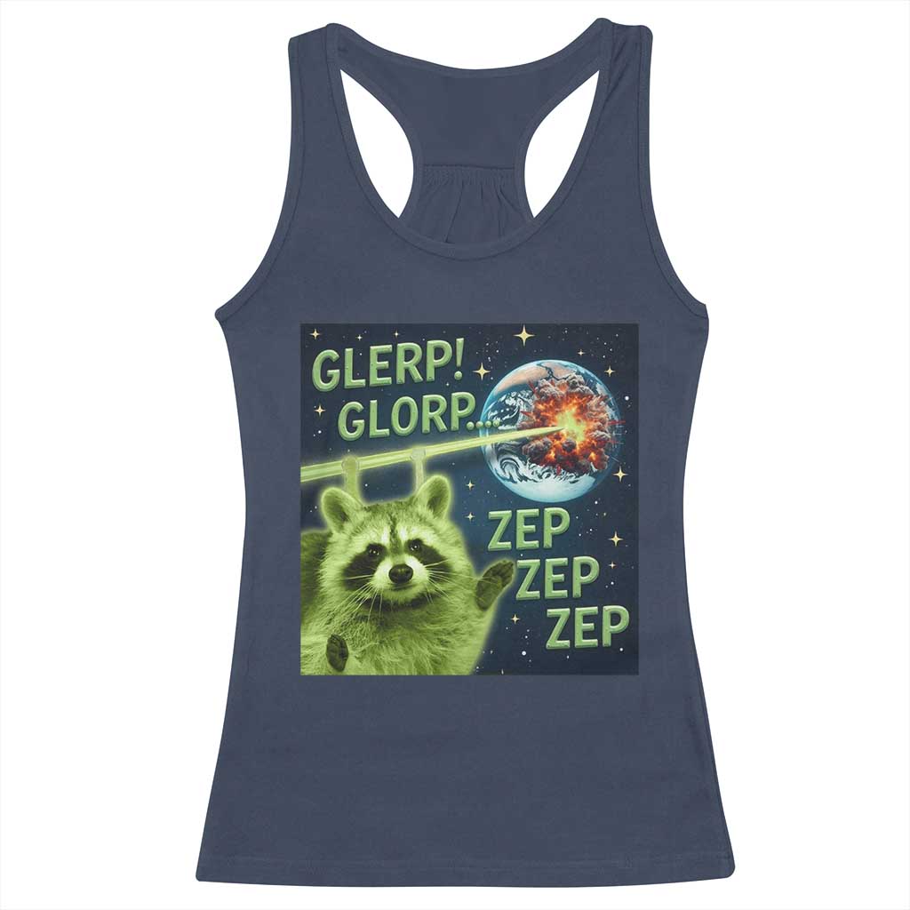 Funny Alien Raccoon Meme Racerback Tank Top Glerp Glorp Brainrot Stupid Gift TS10 Navy Print Your Wear