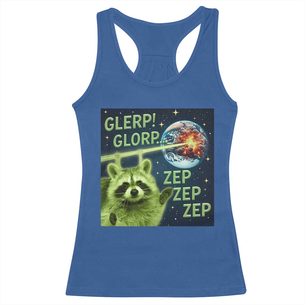 Funny Alien Raccoon Meme Racerback Tank Top Glerp Glorp Brainrot Stupid Gift TS10 Royal Blue Print Your Wear