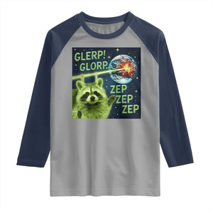 Funny Alien Raccoon Meme Raglan Shirt Glerp Glorp Brainrot Stupid Gift TS10 Sport Gray Navy Print Your Wear