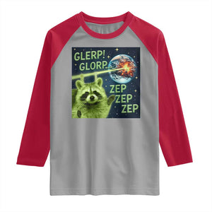 Funny Alien Raccoon Meme Raglan Shirt Glerp Glorp Brainrot Stupid Gift TS10 Sport Gray Red Print Your Wear