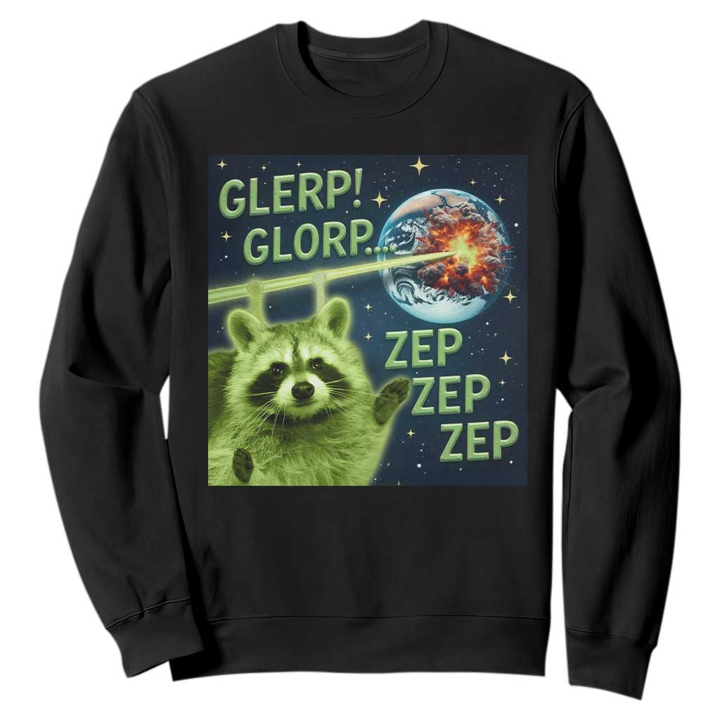 Funny Alien Raccoon Meme Sweatshirt Glerp Glorp Brainrot Stupid Gift TS10 Black Print Your Wear
