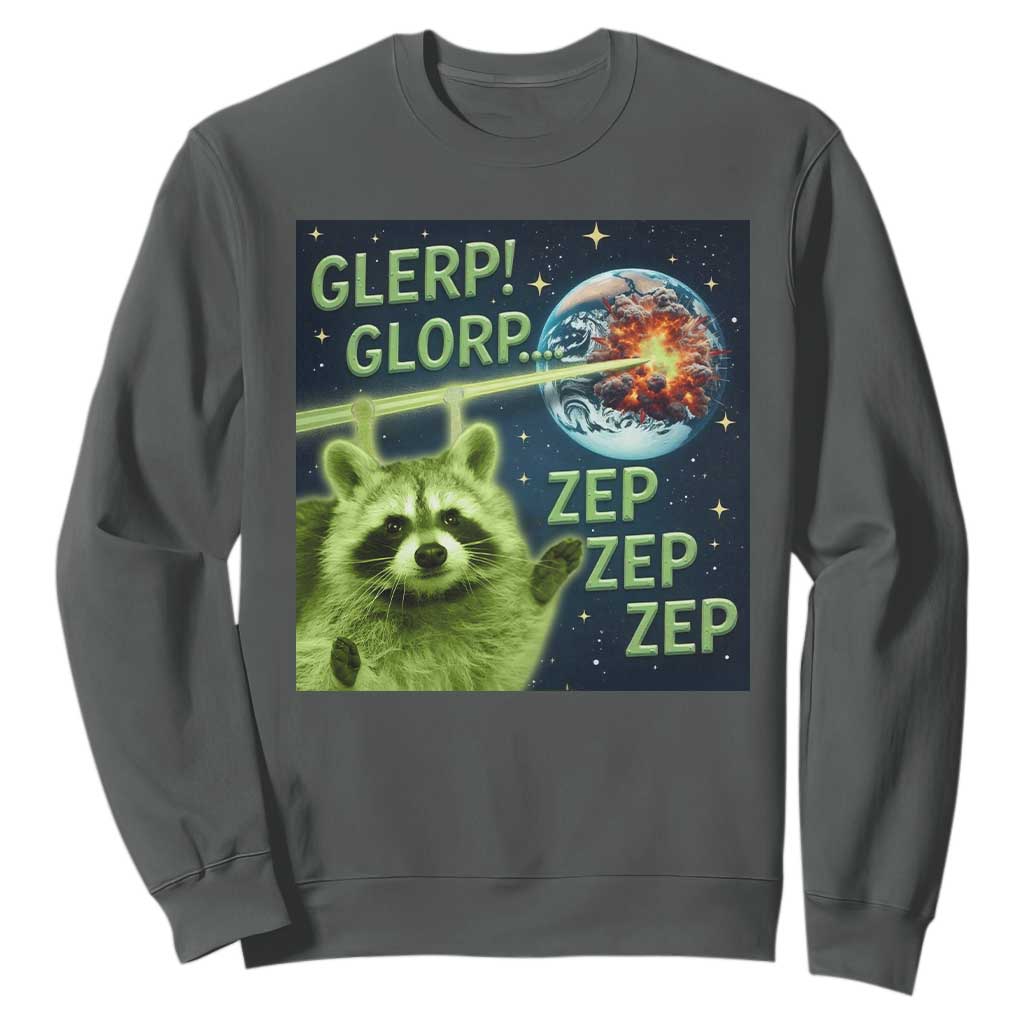 Funny Alien Raccoon Meme Sweatshirt Glerp Glorp Brainrot Stupid Gift TS10 Dark Heather Print Your Wear