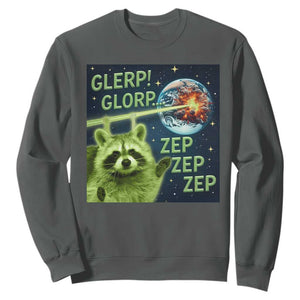 Funny Alien Raccoon Meme Sweatshirt Glerp Glorp Brainrot Stupid Gift TS10 Dark Heather Print Your Wear