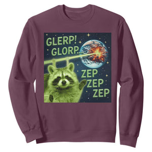 Funny Alien Raccoon Meme Sweatshirt Glerp Glorp Brainrot Stupid Gift TS10 Maroon Print Your Wear